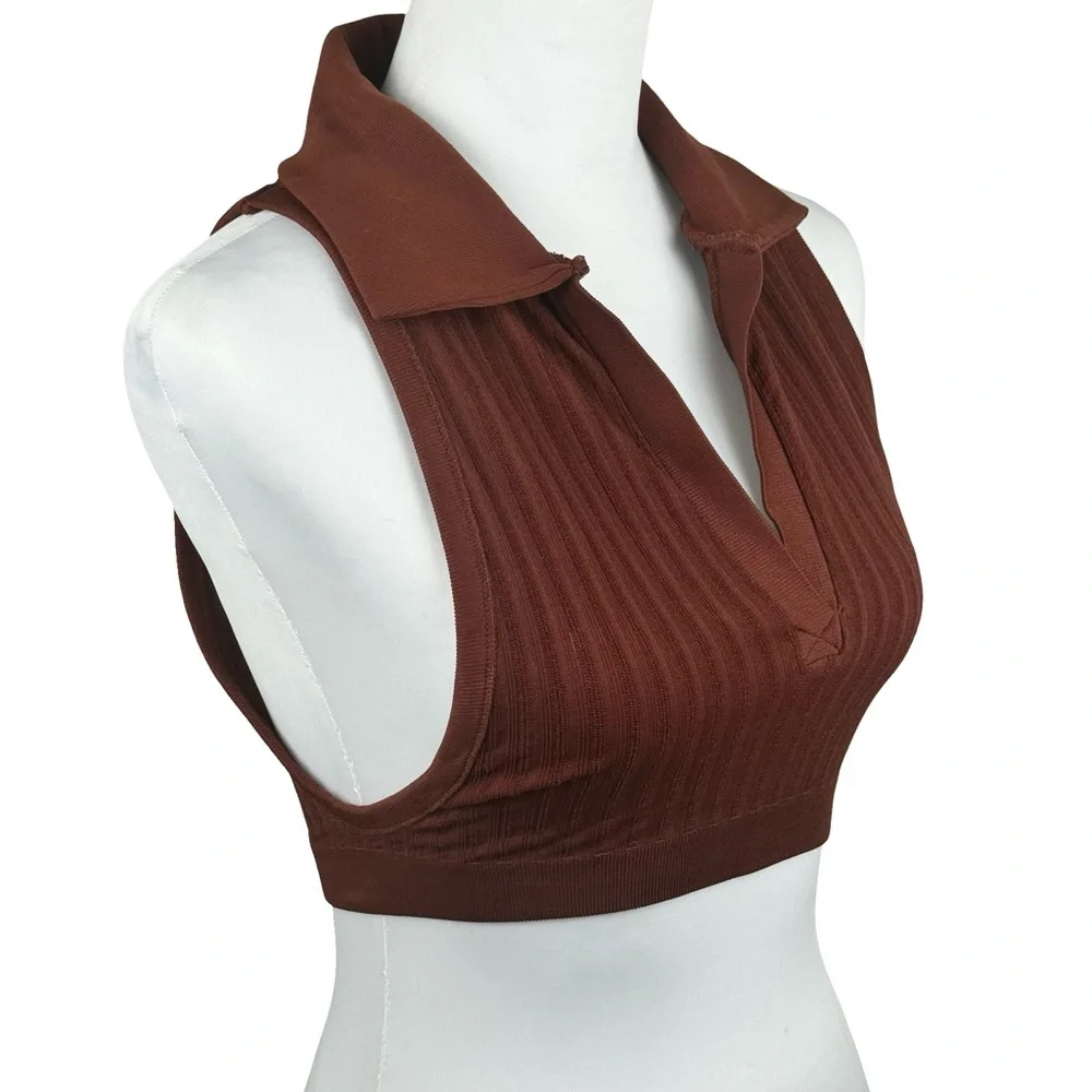 Out From Under Urban Outfitters Brown Sleeveless Ribbed Cropped Seamless Top M/L